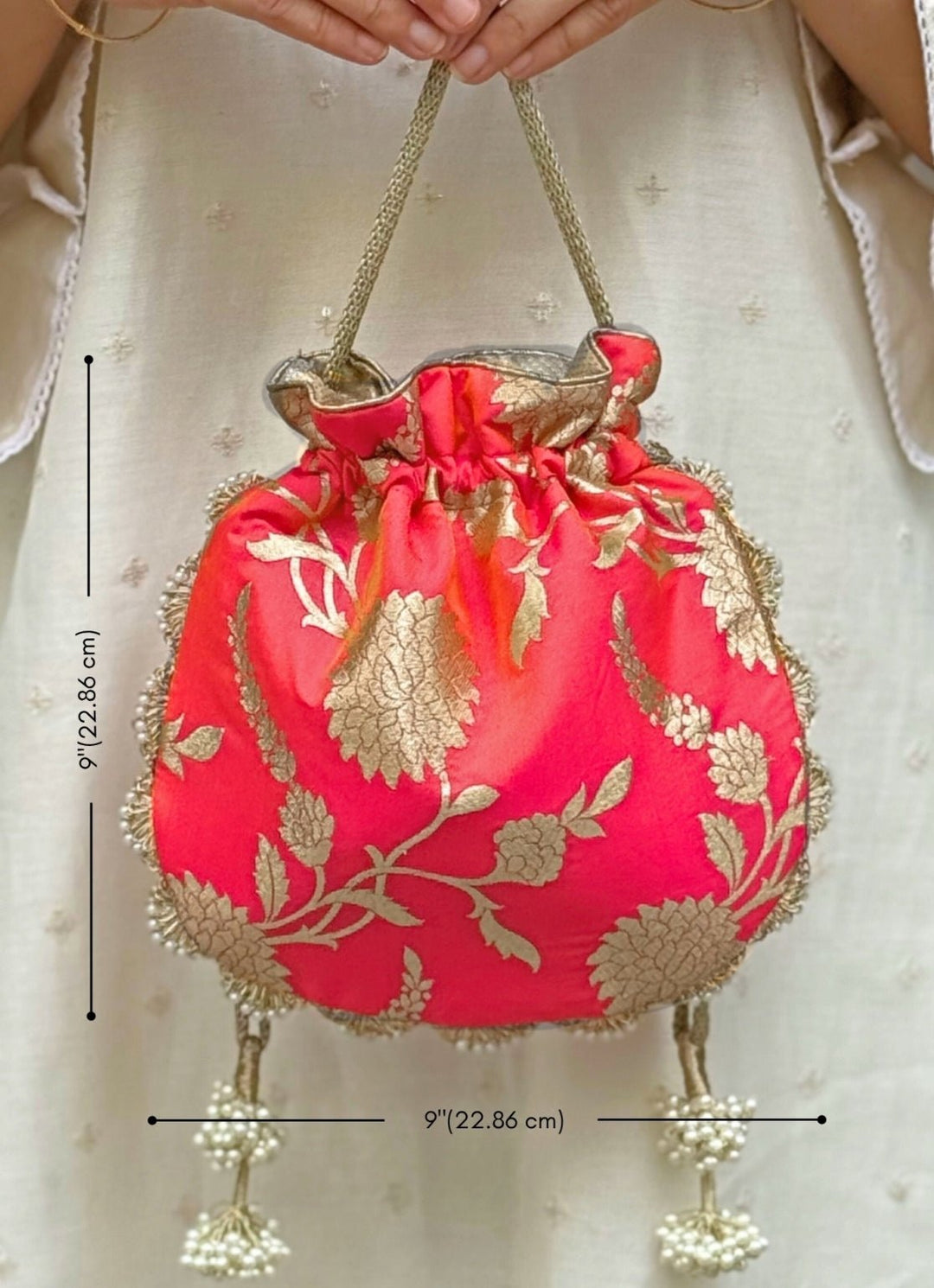 Coral Pink Banarasi Potli AMYRA - Fabilicious Fashion