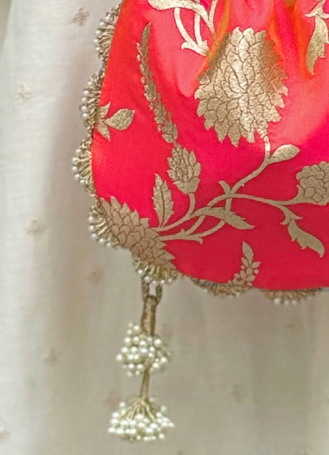 Coral Pink Banarasi Potli AMYRA - Fabilicious Fashion