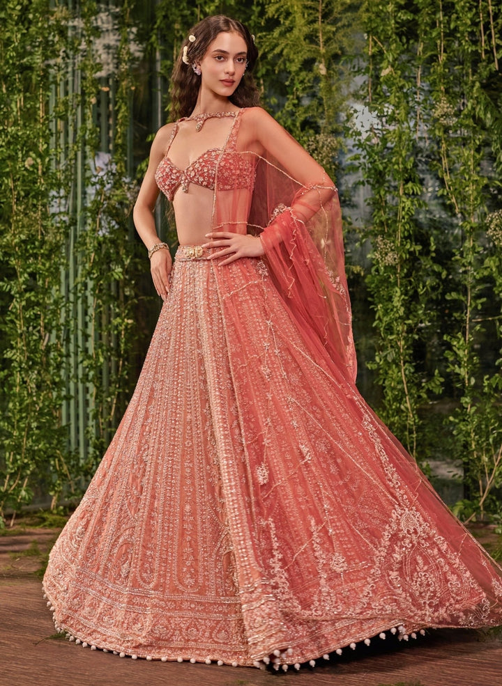 Jigar and Nikita Coral Tissue Silk Bridal Lehenga SetFabilicious Fashion
