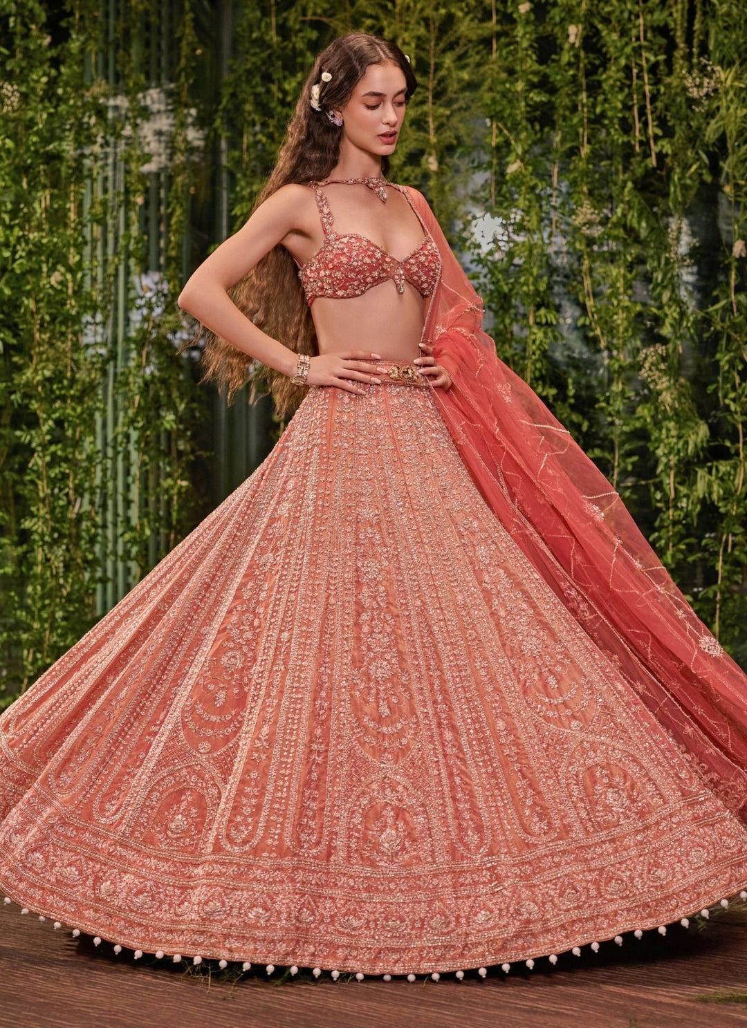Jigar and Nikita Coral Tissue Silk Bridal Lehenga SetFabilicious Fashion