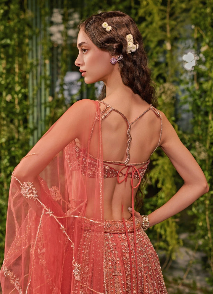 Jigar and Nikita Coral Tissue Silk Bridal Lehenga SetFabilicious Fashion