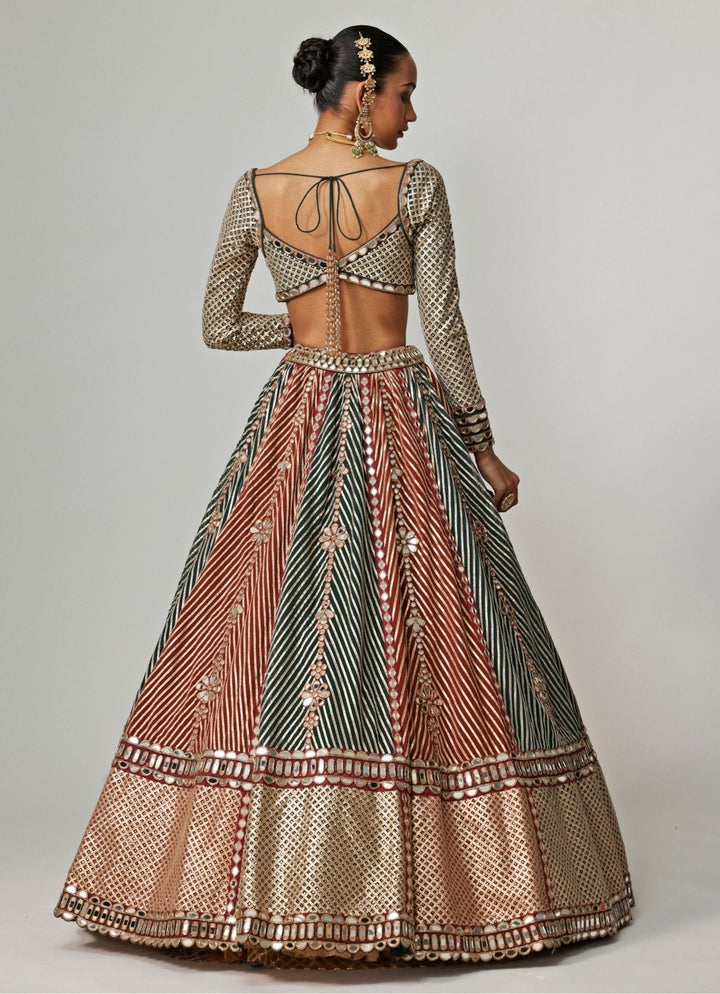 Cranberry Red And Green Embroidered Bridal Lehenga Set Vvani by Vani Vats - Fabilicious Fashion