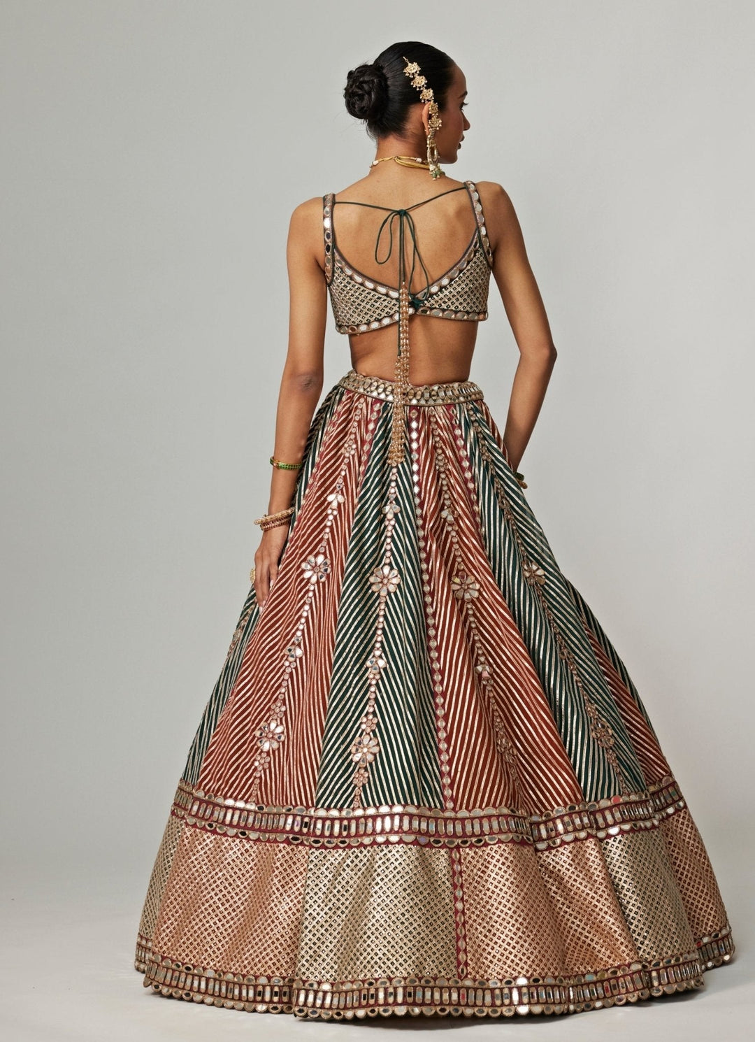 Cranberry Red And Green Embroidered Bridal Lehenga Set Vvani by Vani Vats - Fabilicious Fashion