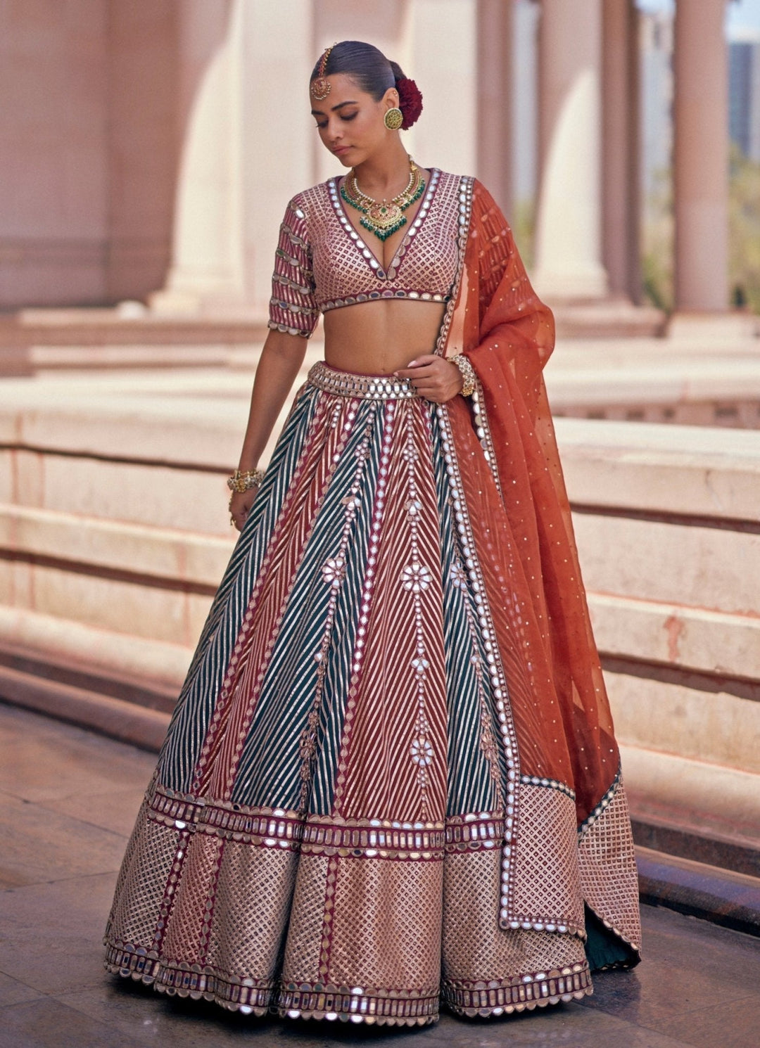 Cranberry Red Embroidered Bridal Lehenga With Double Dupatta Vvani by Vani Vats - Fabilicious Fashion