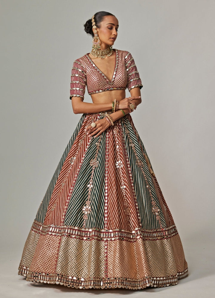 Cranberry Red Embroidered Bridal Lehenga With Double Dupatta Vvani by Vani Vats - Fabilicious Fashion