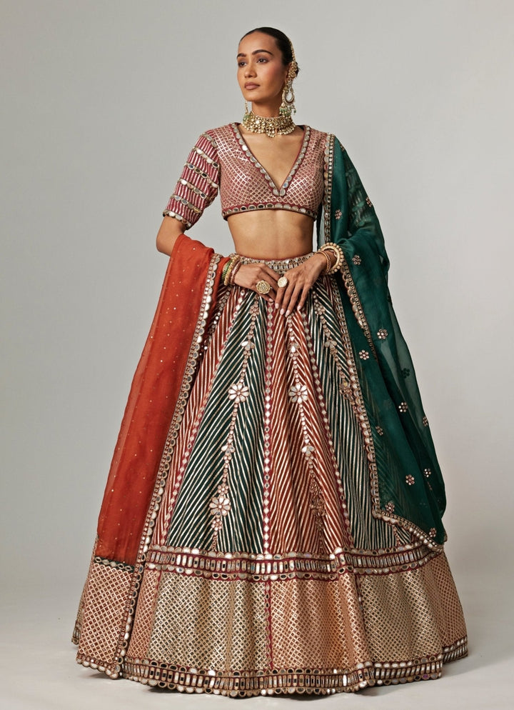 Cranberry Red Embroidered Bridal Lehenga With Double Dupatta Vvani by Vani Vats - Fabilicious Fashion