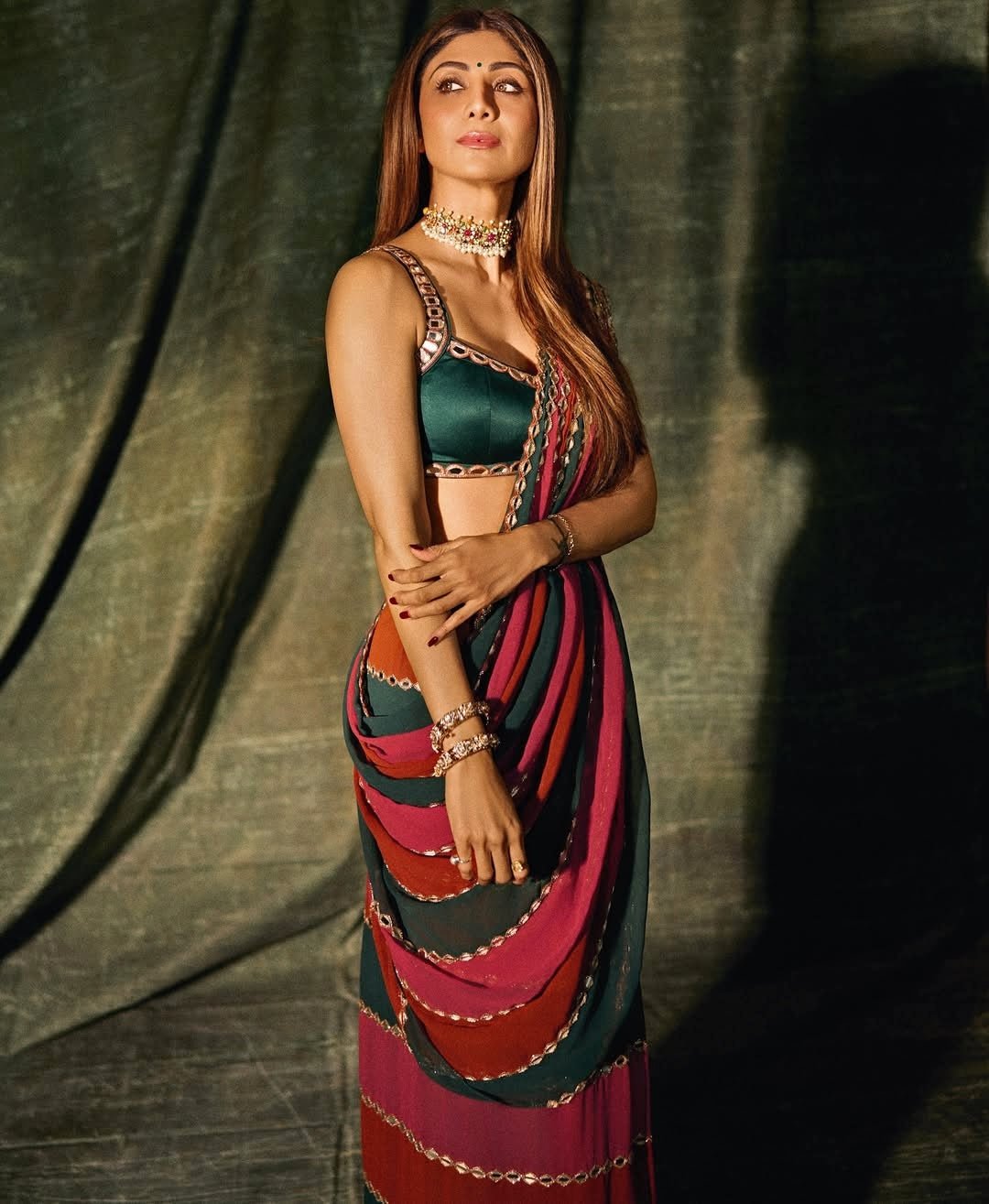 Cranberry Red Embroidered Georgette Predraped Saree Set Vvani by Vani Vats - Fabilicious Fashion