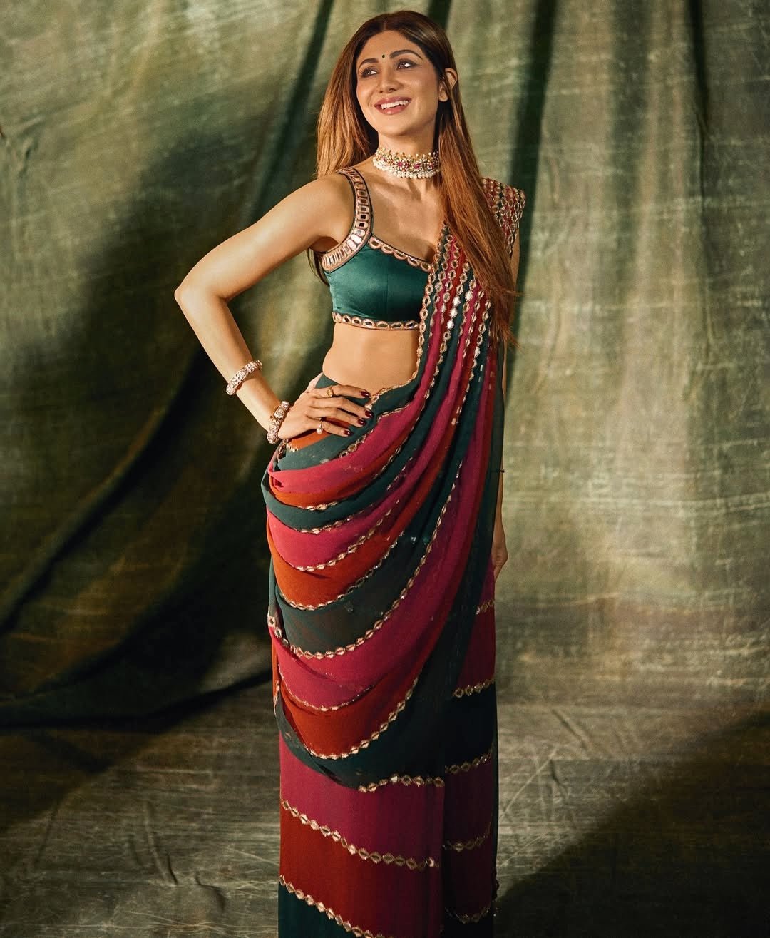 Cranberry Red Embroidered Georgette Predraped Saree Set Vvani by Vani Vats - Fabilicious Fashion