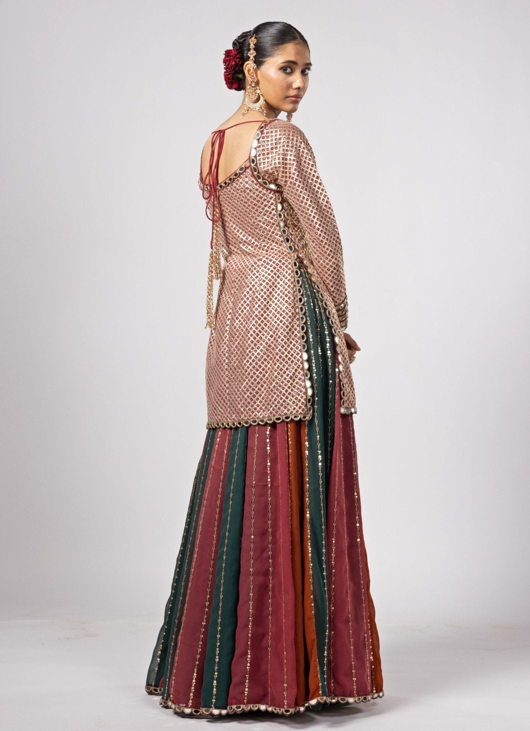 Cranberry Red Embroidered Kurta Lehenga Pants Set Vvani by Vani Vats - Fabilicious Fashion