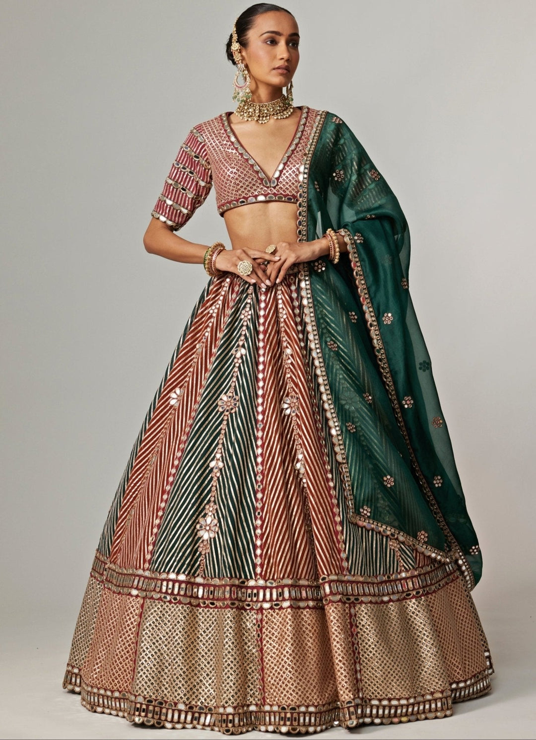 Cranberry Red Multicolour Embroidered Bridal Lehenga Set Vvani by Vani Vats - Fabilicious Fashion