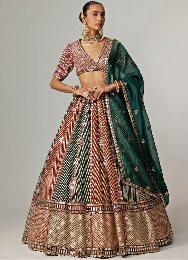 Cranberry Red Multicolour Embroidered Bridal Lehenga Set Vvani by Vani Vats - Fabilicious Fashion