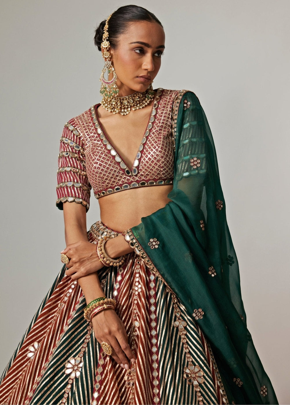 Cranberry Red Multicolour Embroidered Bridal Lehenga Set Vvani by Vani Vats - Fabilicious Fashion