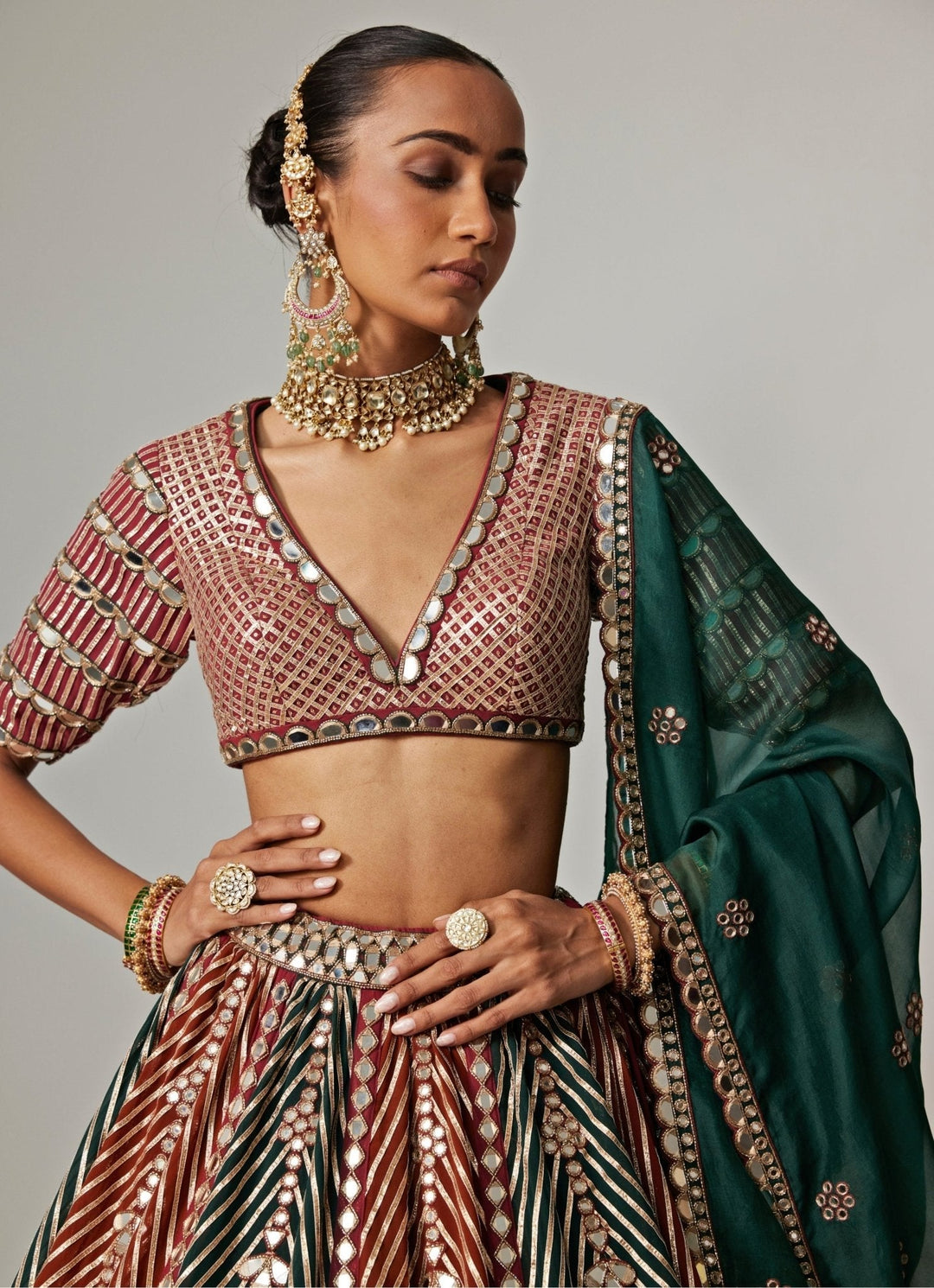Cranberry Red Multicolour Embroidered Bridal Lehenga Set Vvani by Vani Vats - Fabilicious Fashion