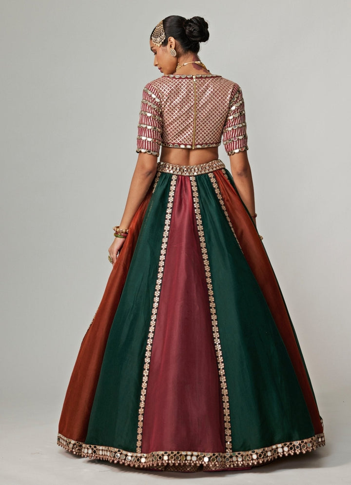 Cranberry Red Multicolour Embroidered Organza Lehenga Set Vvani by Vani Vats - Fabilicious Fashion