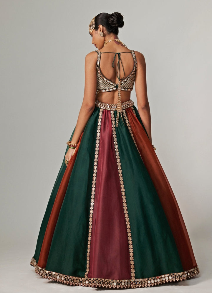 Cranberry Red Multicolour Embroidered Organza Lehenga Set Vvani by Vani Vats - Fabilicious Fashion