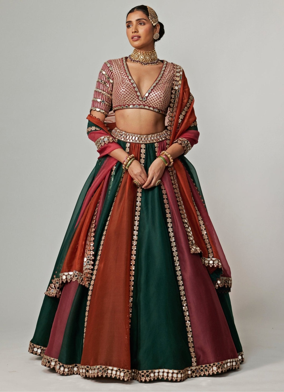 Cranberry Red Multicolour Embroidered Organza Lehenga Set Vvani by Vani Vats - Fabilicious Fashion