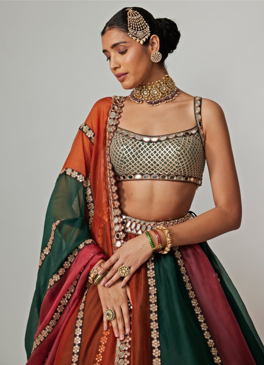 Cranberry Red Multicolour Embroidered Organza Lehenga Set Vvani by Vani Vats - Fabilicious Fashion