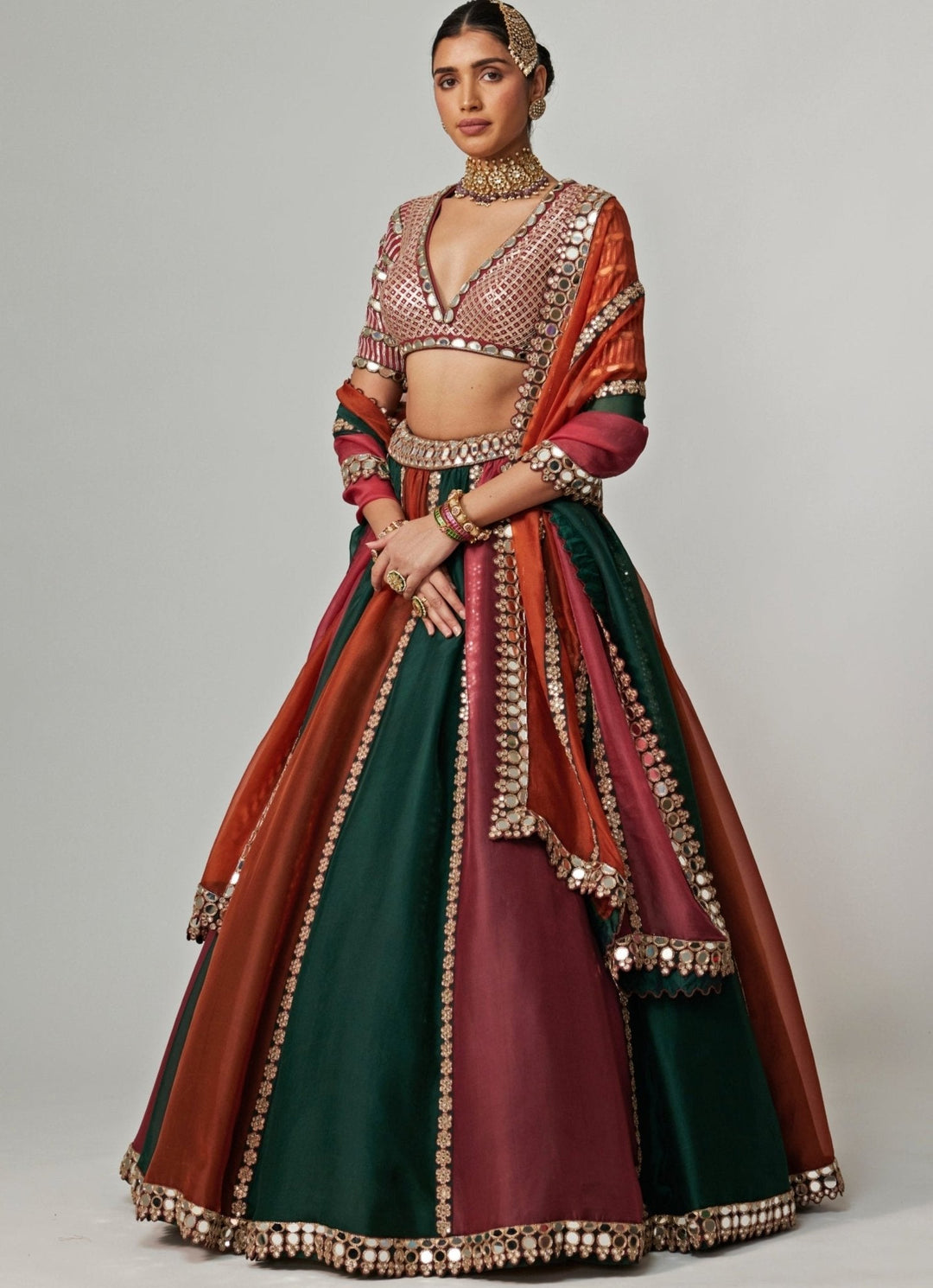 Cranberry Red Multicolour Embroidered Organza Lehenga Set Vvani by Vani Vats - Fabilicious Fashion
