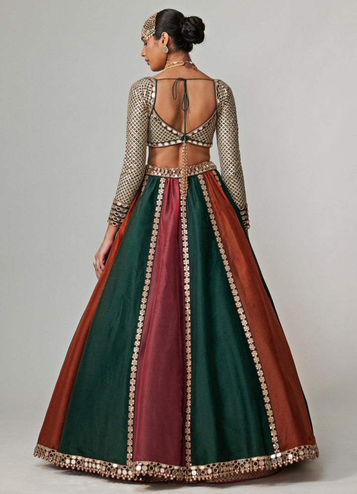 Cranberry Red Multicolour Embroidered Organza Lehenga Set Vvani by Vani Vats - Fabilicious Fashion