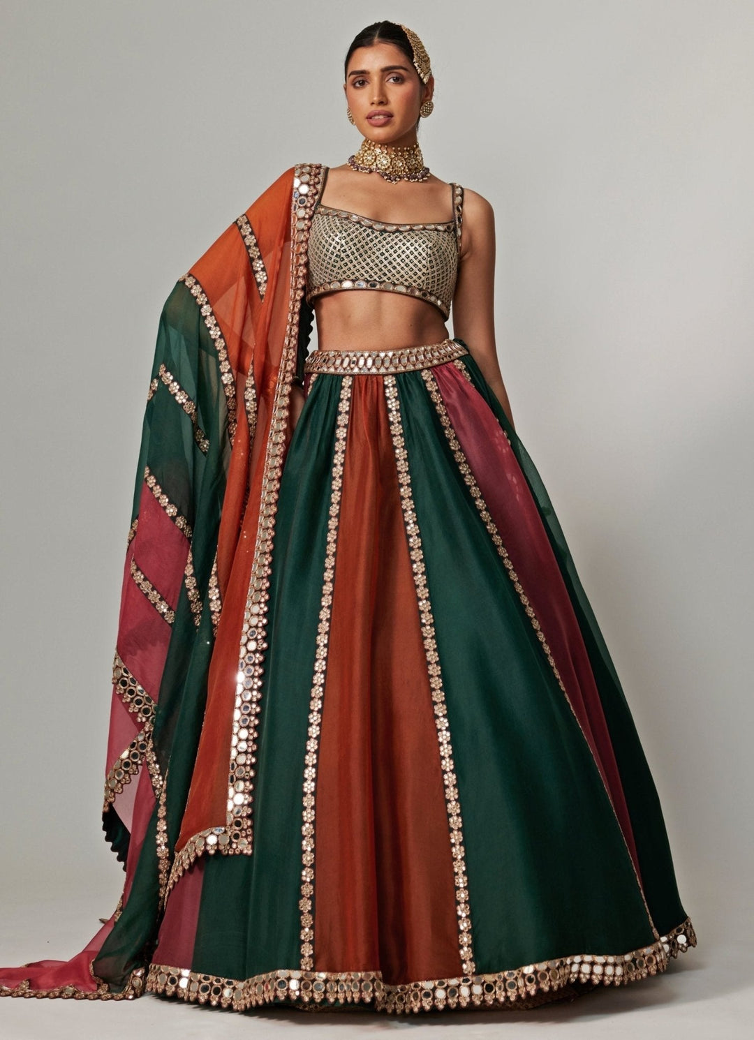 Cranberry Red Multicolour Embroidered Organza Lehenga Set Vvani by Vani Vats - Fabilicious Fashion