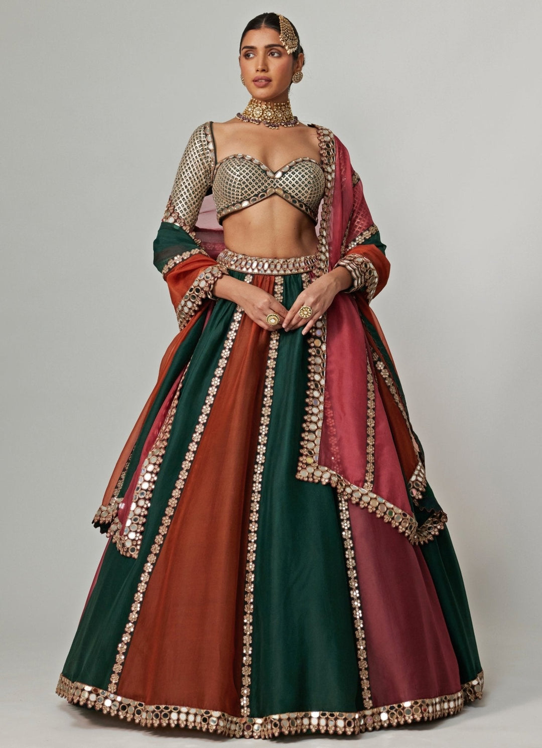 Cranberry Red Multicolour Embroidered Organza Lehenga Set Vvani by Vani Vats - Fabilicious Fashion