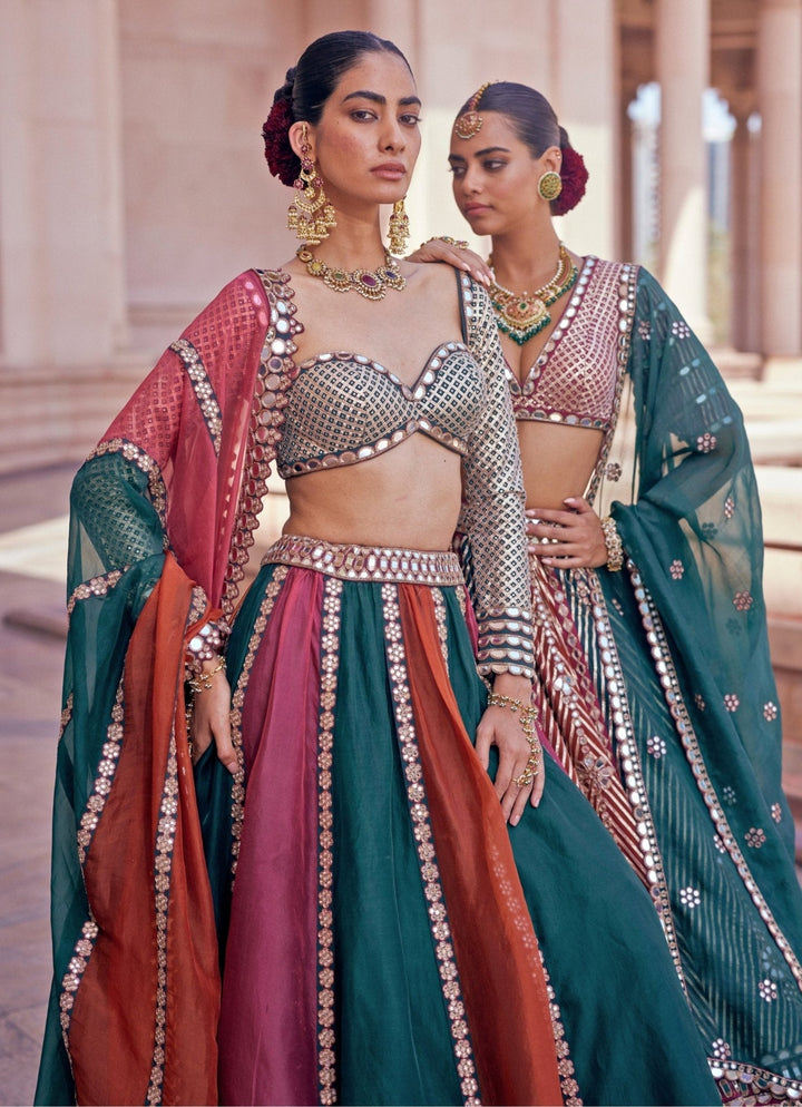 Cranberry Red Multicolour Embroidered Organza Lehenga Set Vvani by Vani Vats - Fabilicious Fashion
