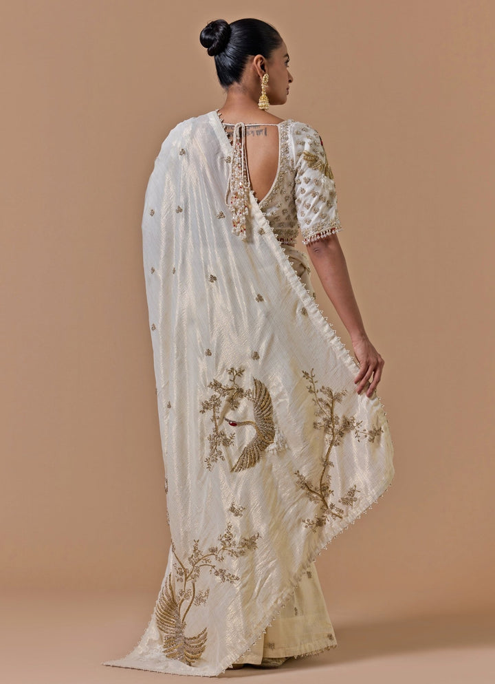 Cream And Gold Georgette Saree Nitika Gujral - Fabilicious Fashion