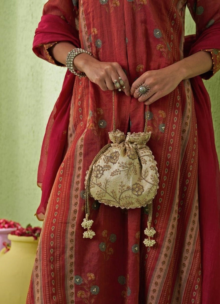 Cream Embellished Potli AMYRA - Fabilicious Fashion