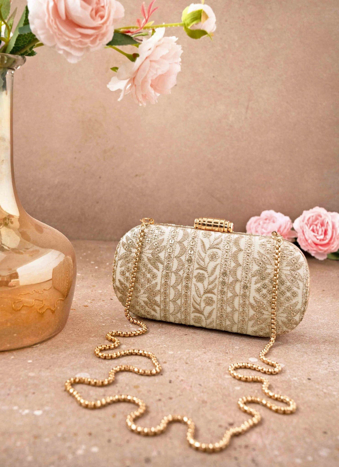 Cream Embroidered Clutch AMYRA - Fabilicious Fashion