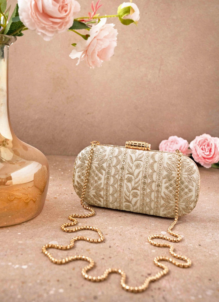 Cream Embroidered Clutch AMYRA - Fabilicious Fashion