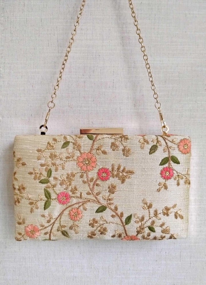 Cream Embroidered Clutch AMYRA - Fabilicious Fashion