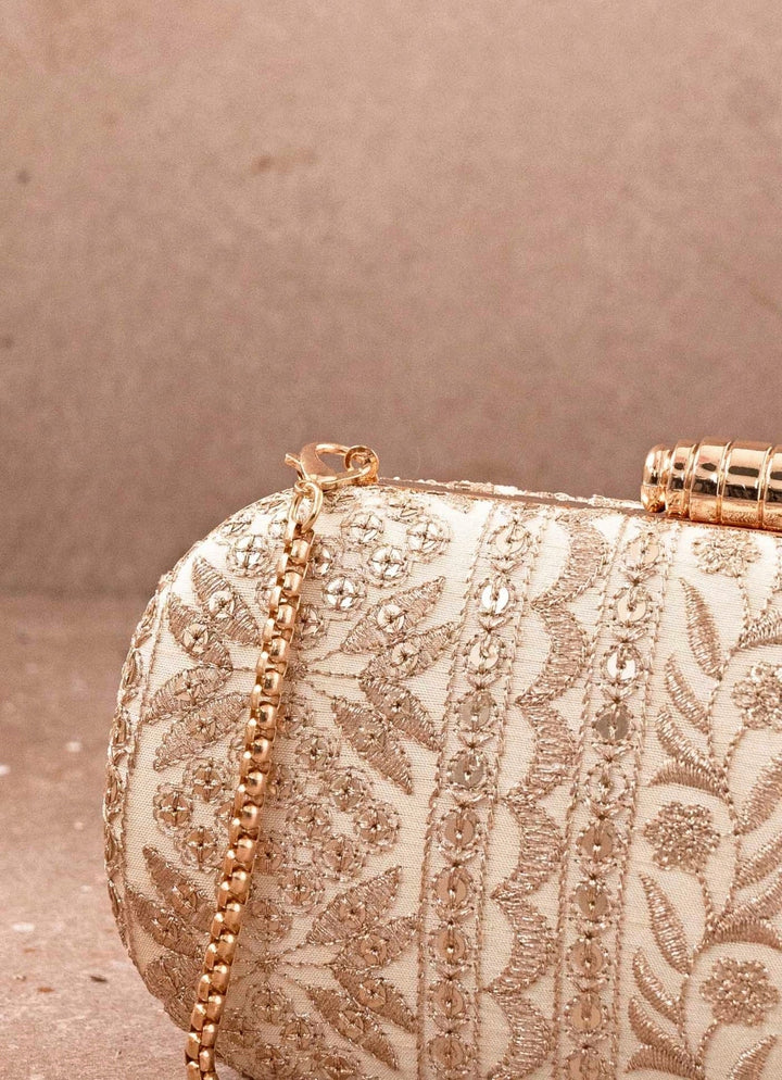 Cream Embroidered Clutch AMYRA - Fabilicious Fashion