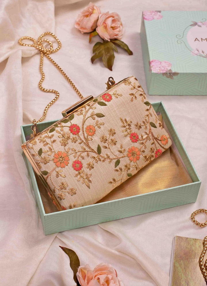 Cream Embroidered Clutch AMYRA - Fabilicious Fashion