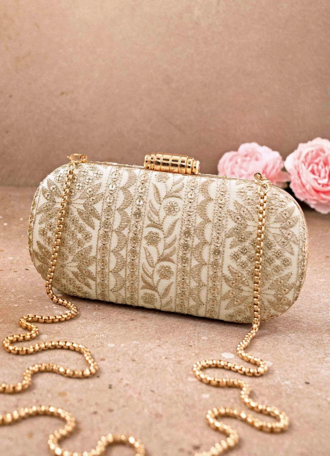 Cream Embroidered Clutch AMYRA - Fabilicious Fashion
