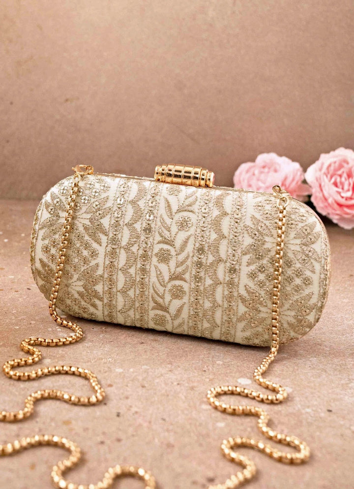 Cream Embroidered Clutch AMYRA - Fabilicious Fashion