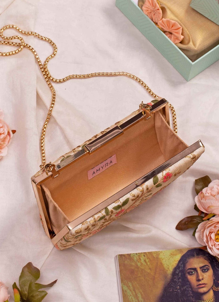 Cream Embroidered Clutch AMYRA - Fabilicious Fashion