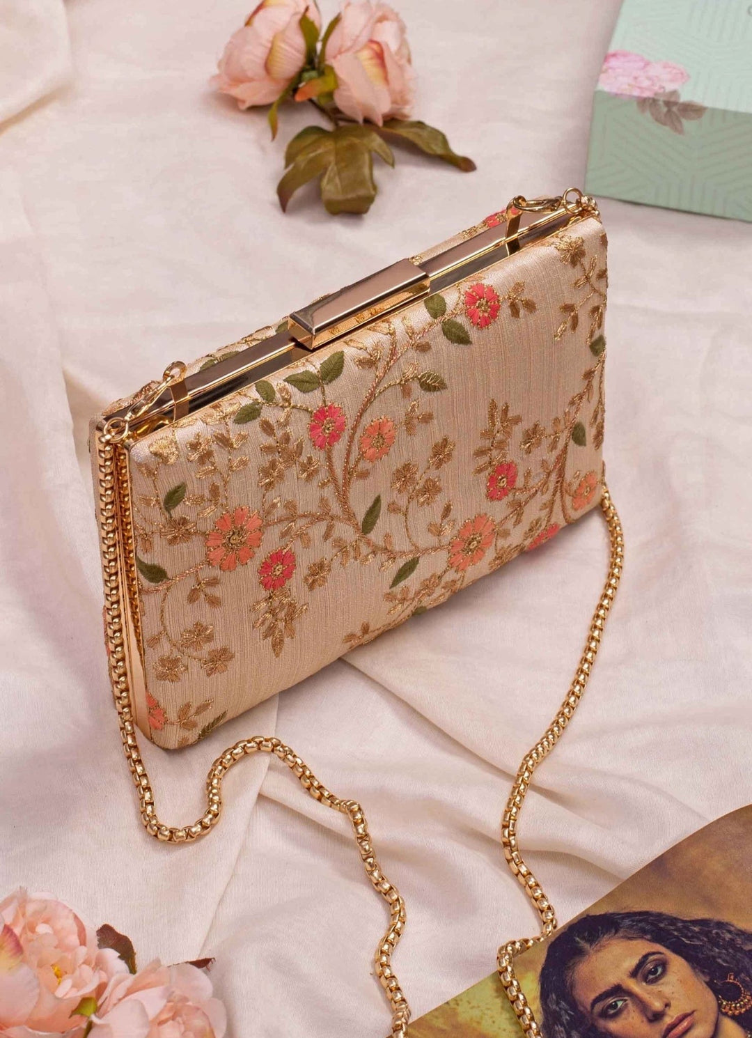 Cream Embroidered Clutch AMYRA - Fabilicious Fashion