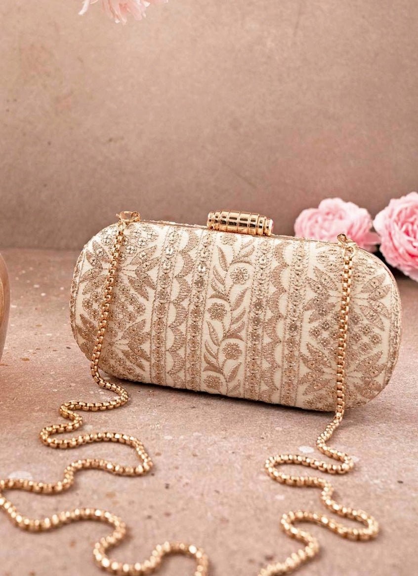Cream Embroidered Clutch AMYRA - Fabilicious Fashion