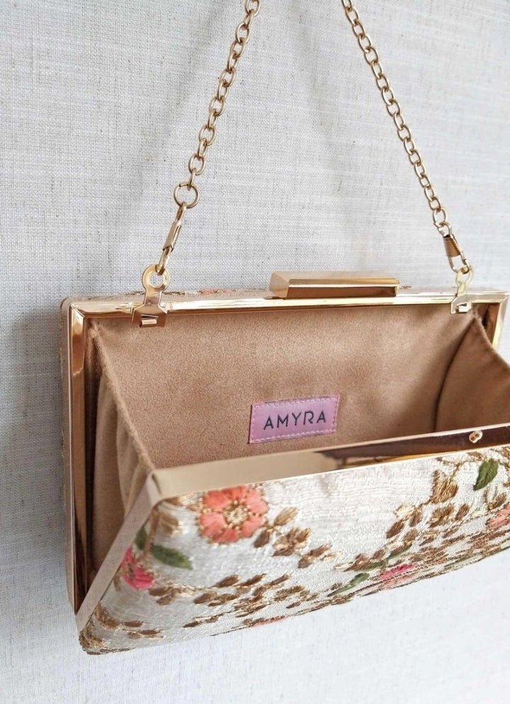 Cream Embroidered Clutch AMYRA - Fabilicious Fashion