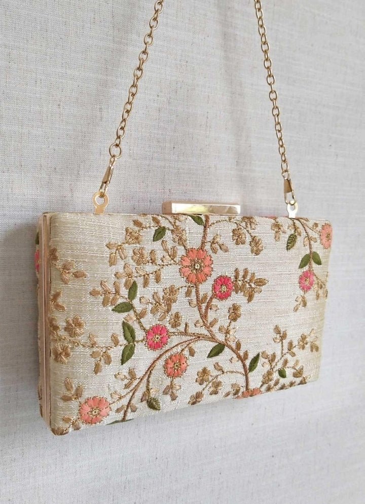 Cream Embroidered Clutch AMYRA - Fabilicious Fashion