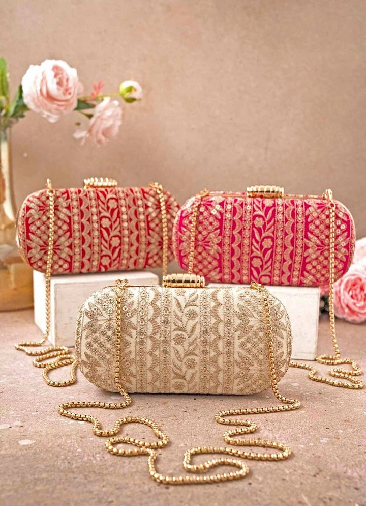 Cream Embroidered Clutch AMYRA - Fabilicious Fashion