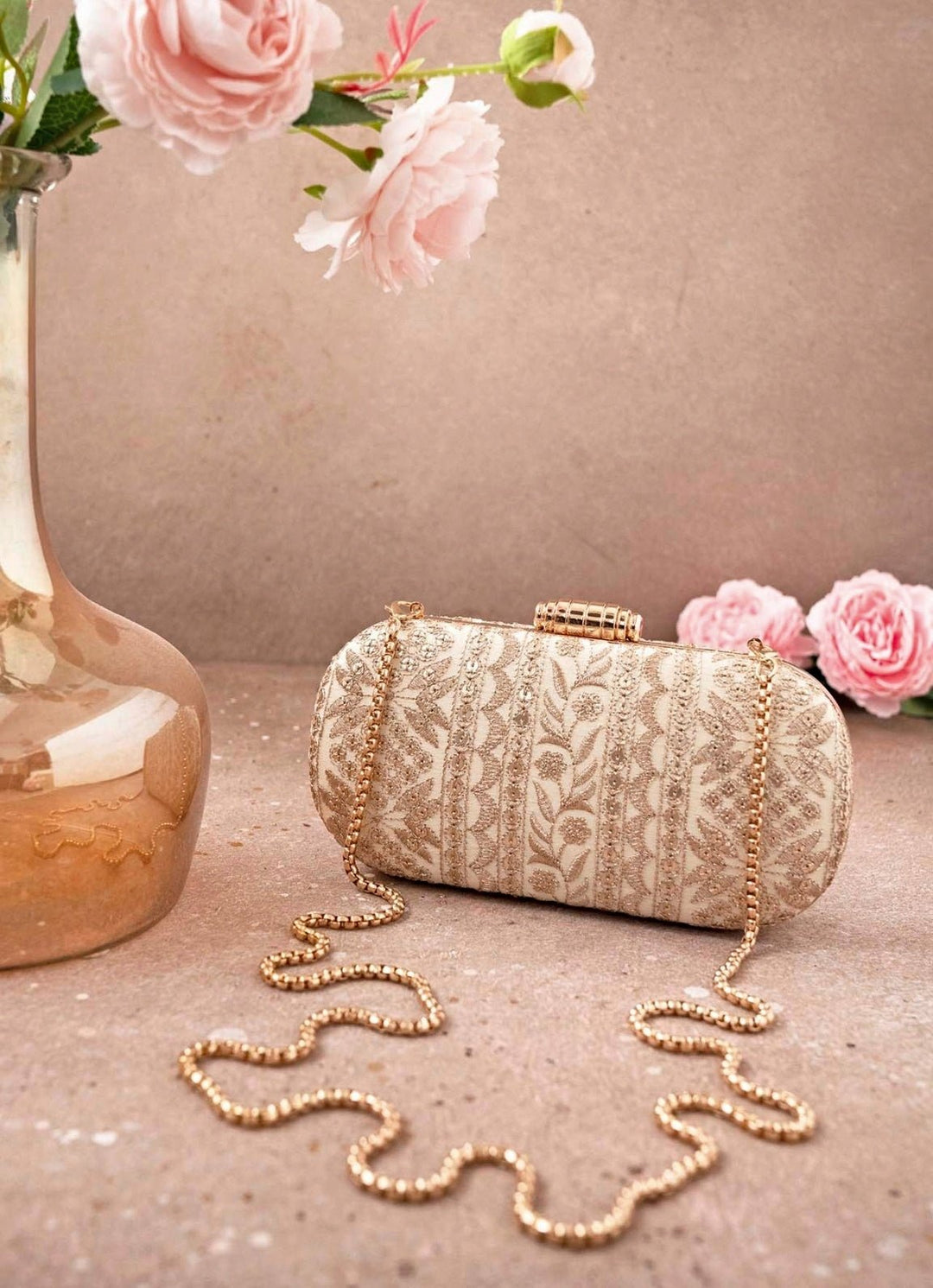 Cream Embroidered Clutch AMYRA - Fabilicious Fashion