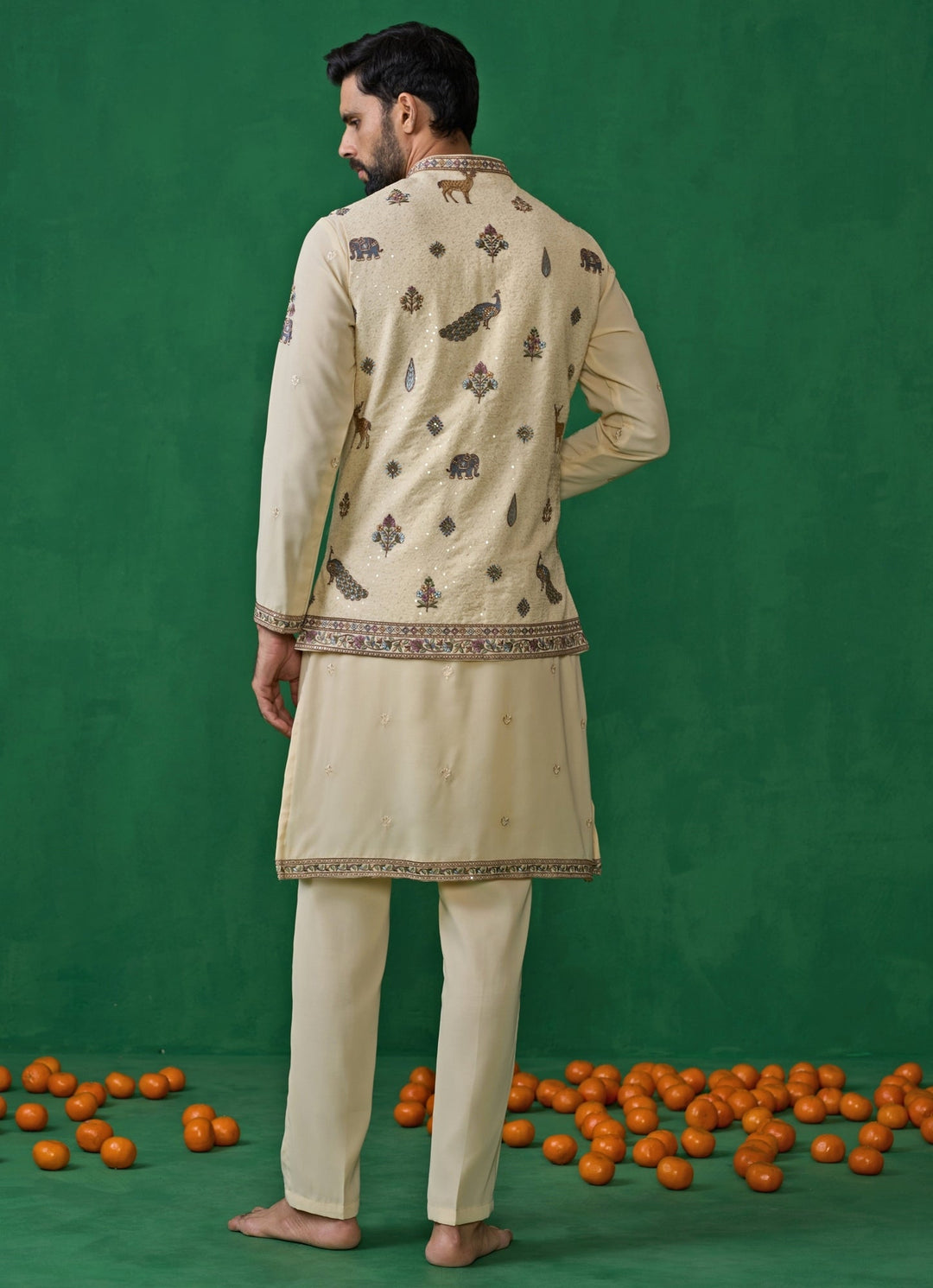 Cream Embroidered Georgette Kurta Jacket Set Kalpraag - Fabilicious Fashion