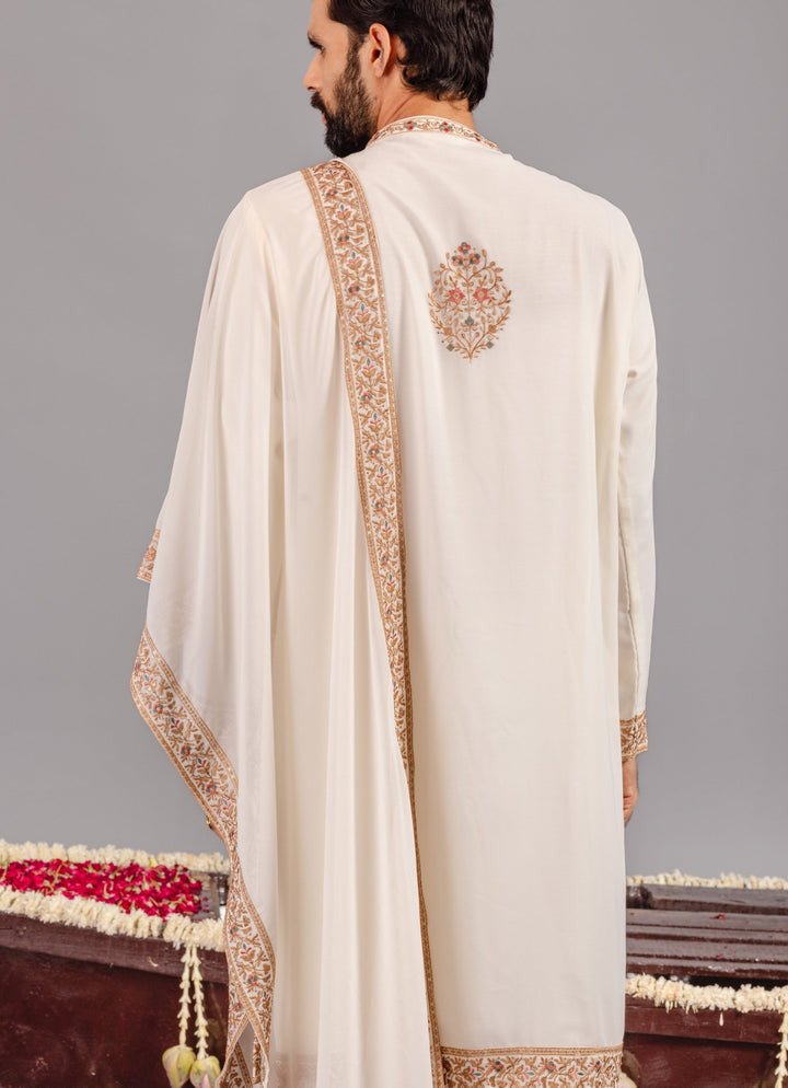 Cream Embroidered Georgette Kurta Pant Set Kalpraag - Fabilicious Fashion