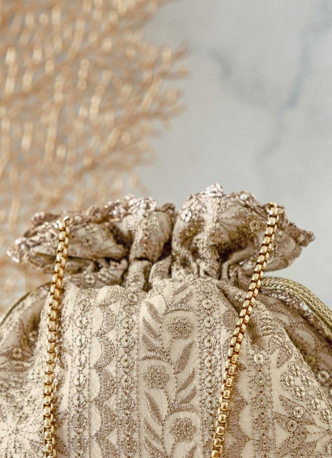 Cream Embroidered Potli AMYRA - Fabilicious Fashion