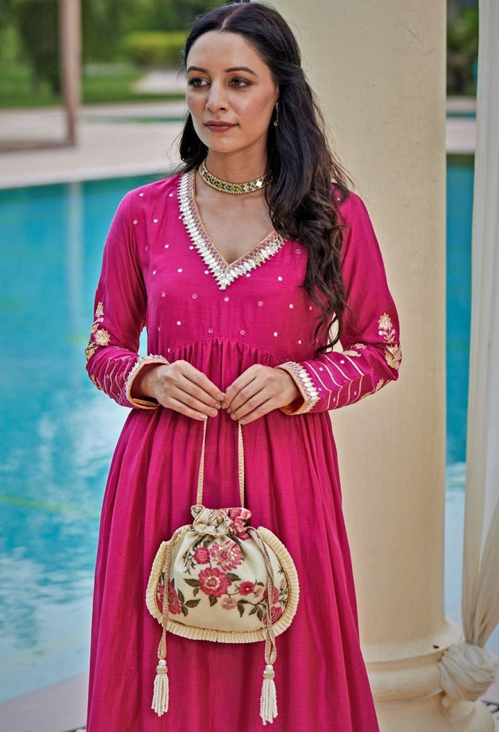 Cream Embroidered Potli AMYRA - Fabilicious Fashion