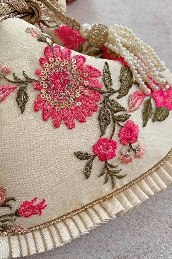 Cream Embroidered Potli AMYRA - Fabilicious Fashion