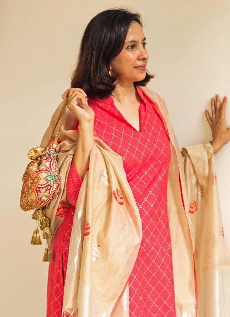 Cream Embroidered Potli AMYRA - Fabilicious Fashion