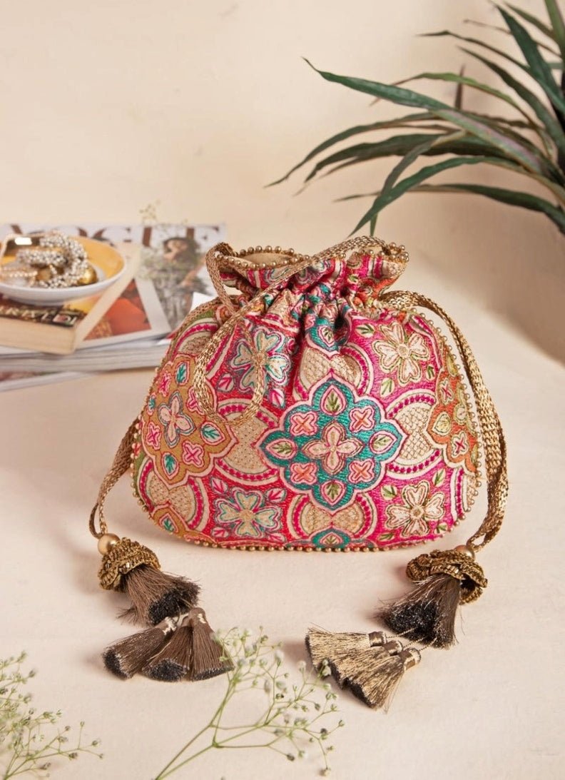 Cream Embroidered Potli AMYRA - Fabilicious Fashion