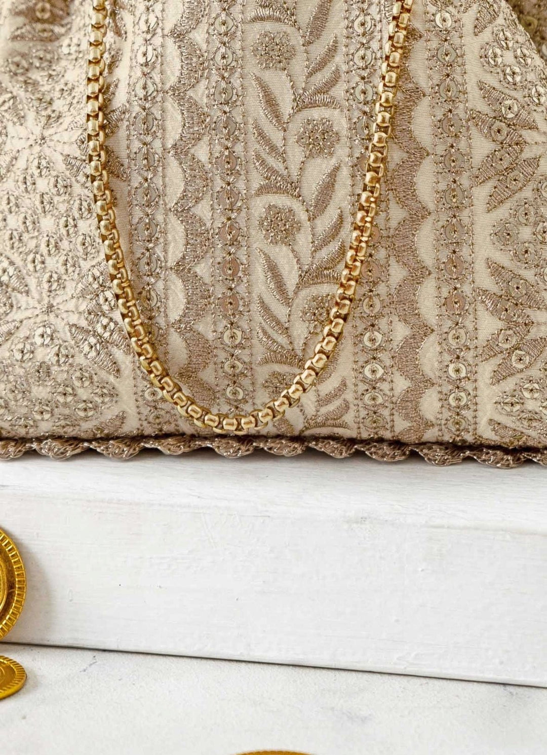 Cream Embroidered Potli AMYRA - Fabilicious Fashion